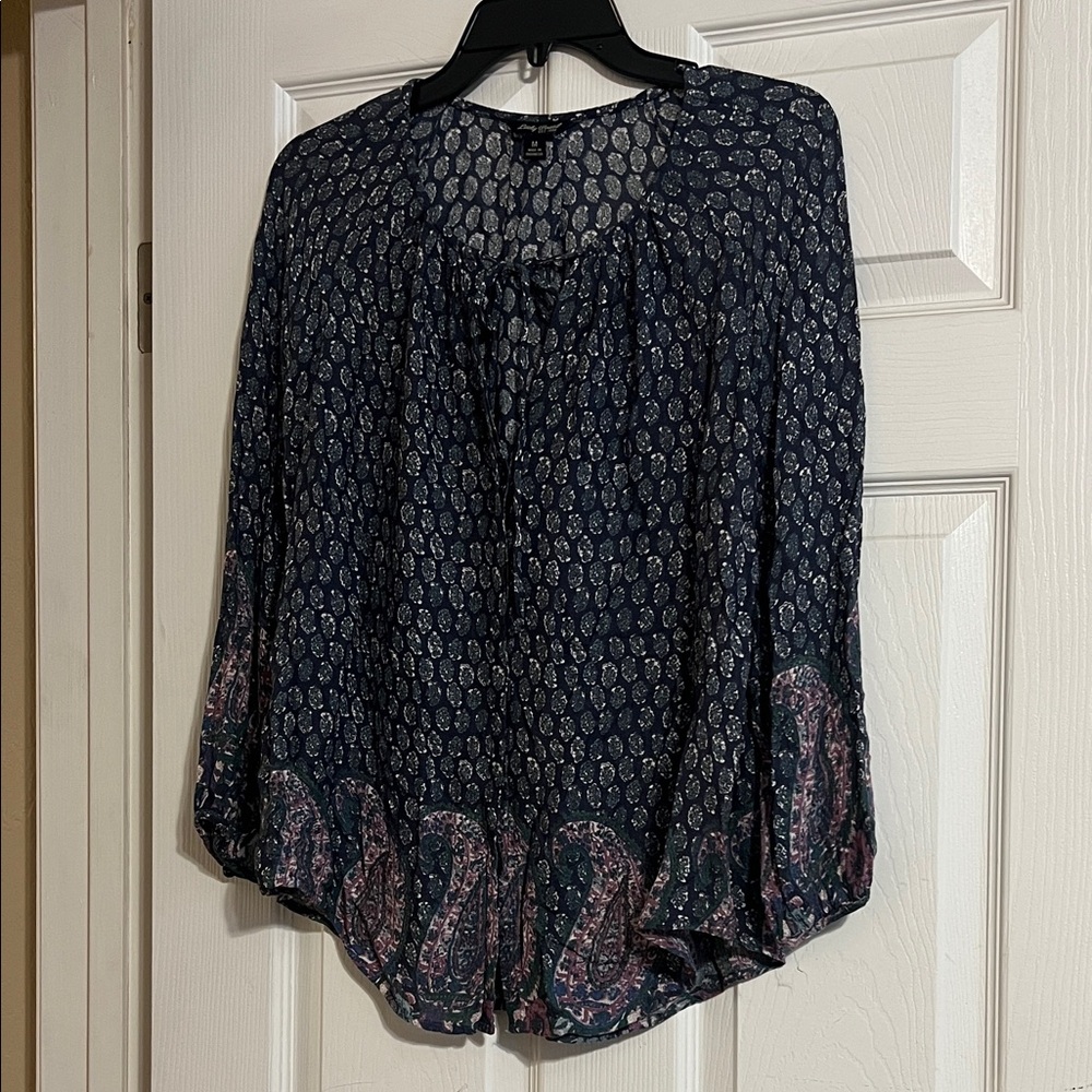 Lucky Brand Navy and Pink Paisley Blouse